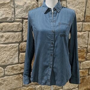 Seven7 Button Down Striped Blue Size XS Collared Oxford Shirt Long Sleeve